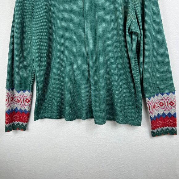 Maurices Womens Green Long Sleeve Knit Mock Neck Tee Size XXL Fair Isle Cuff - Picture 2 of 11